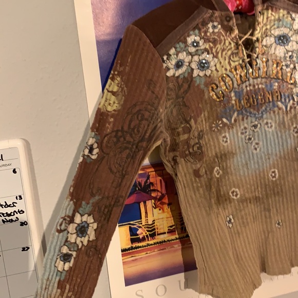 Y2k Vintage Skinny Minnie “Cowgirl Legend” cyber style hooded long sleeve! - Picture 3 of 4